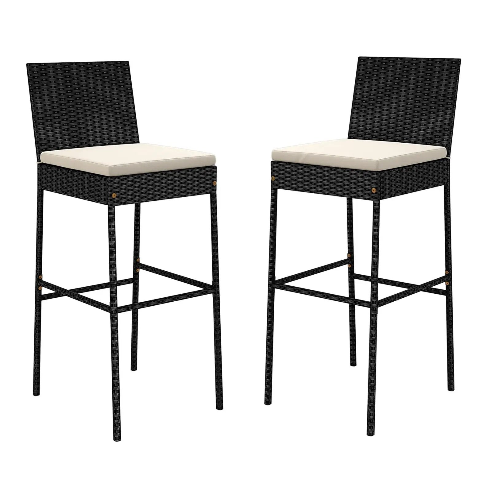 Patio Wicker Barstools Set of 2 with Footrest and Backrest for Backyard by DirectDeals