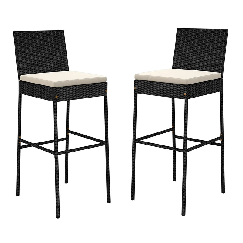 Patio Wicker Barstools Set of 2 with Footrest and Backrest for Backyard by DirectDeals