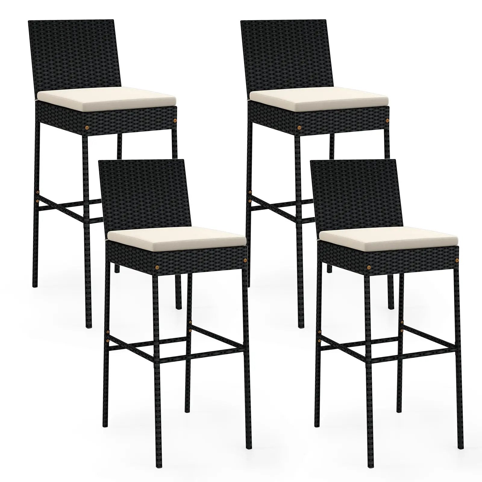 Patio Wicker Barstools with Footrest and Backrest Set of 4 by DirectDeals