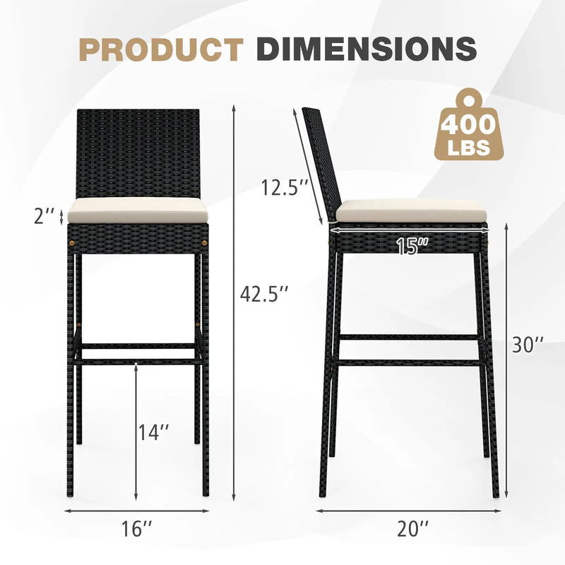 Patio Wicker Barstools with Footrest and Backrest Set of 4 by DirectDeals