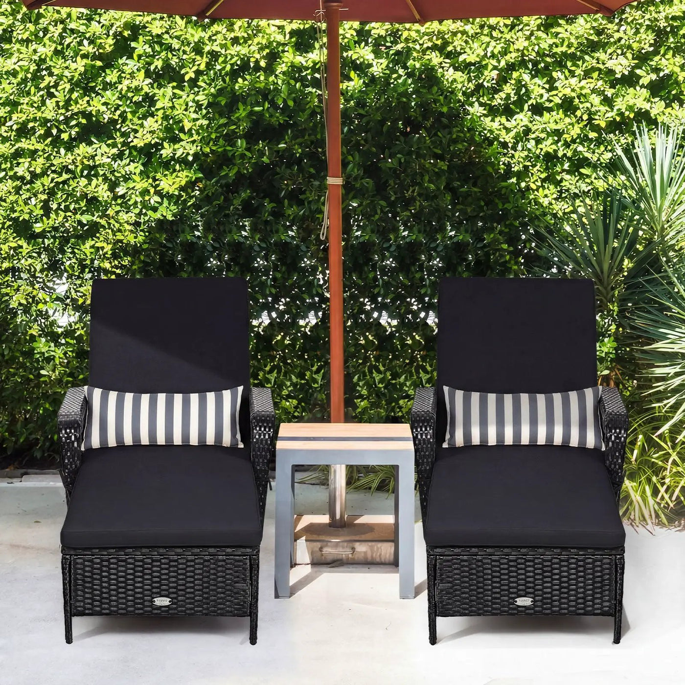 Patio Wicker Chaise Lounge Chair with Pillow and Adjustable Backrest with Cushion-Black by DirectDeals