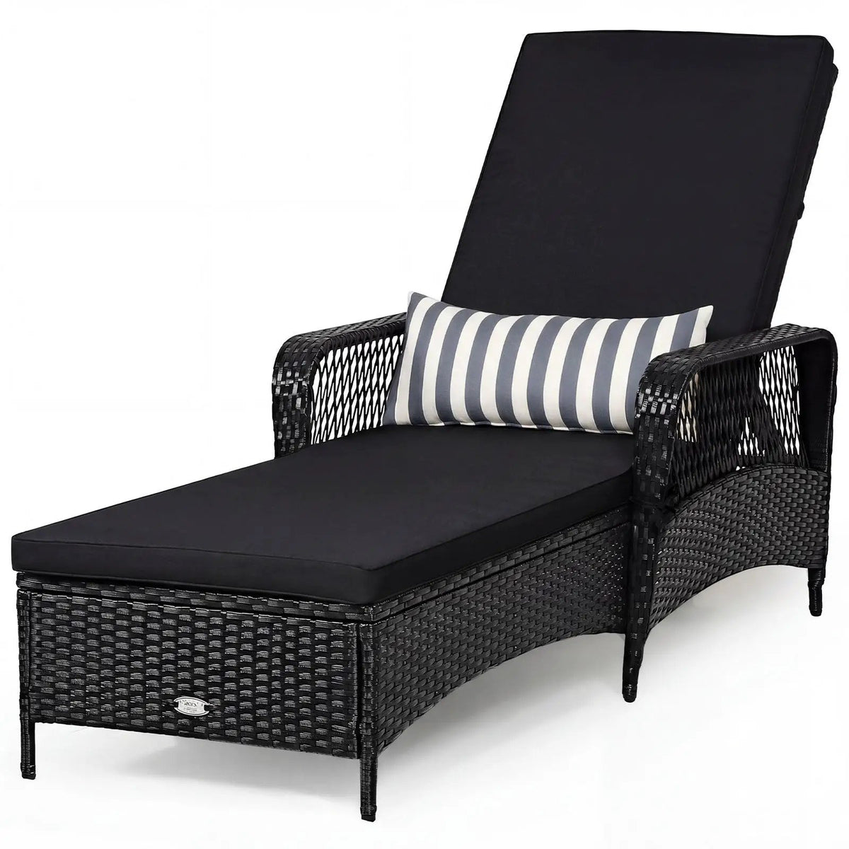 Patio Wicker Chaise Lounge Chair with Pillow and Adjustable Backrest with Cushion-Black by DirectDeals