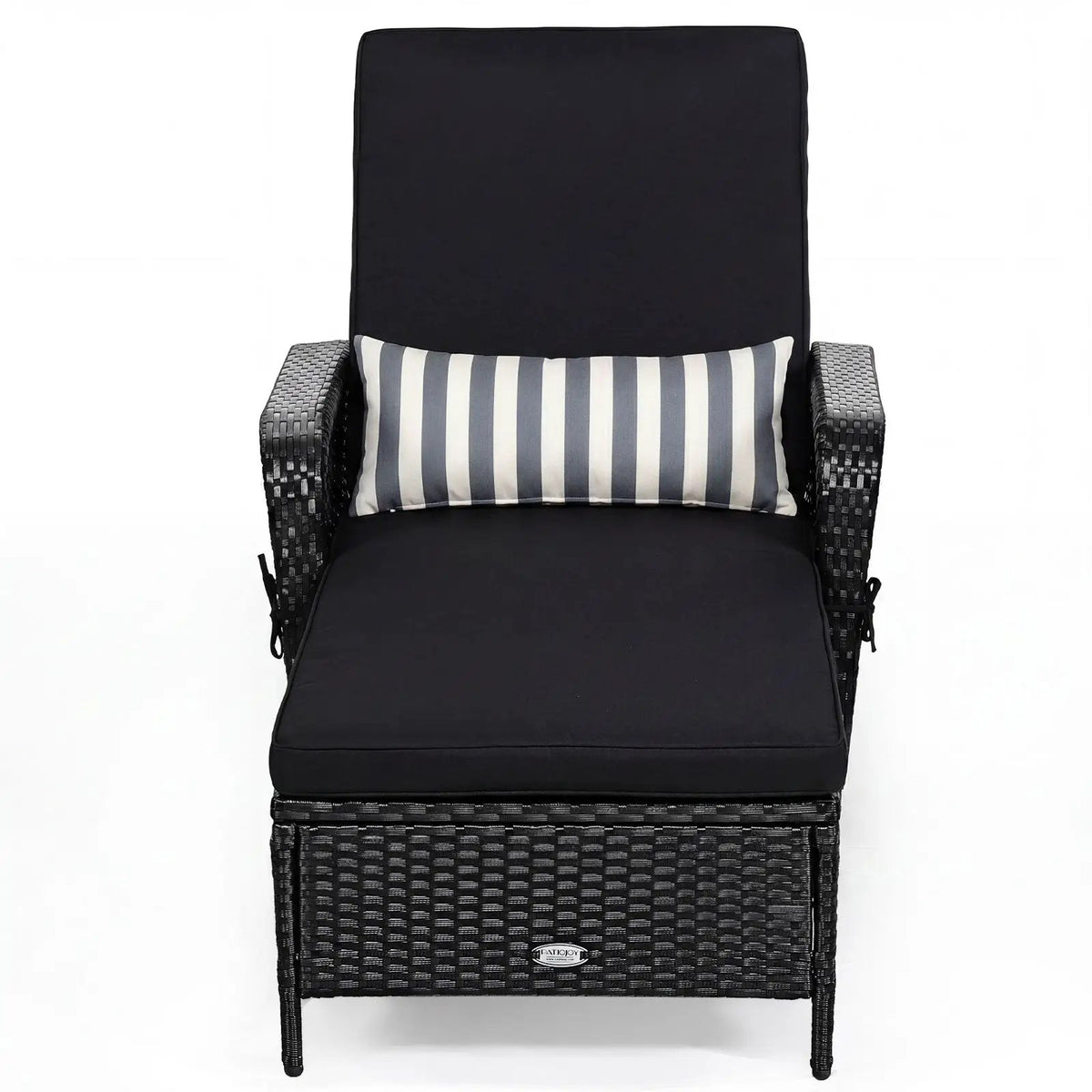 Patio Wicker Chaise Lounge Chair with Pillow and Adjustable Backrest with Cushion-Black by DirectDeals