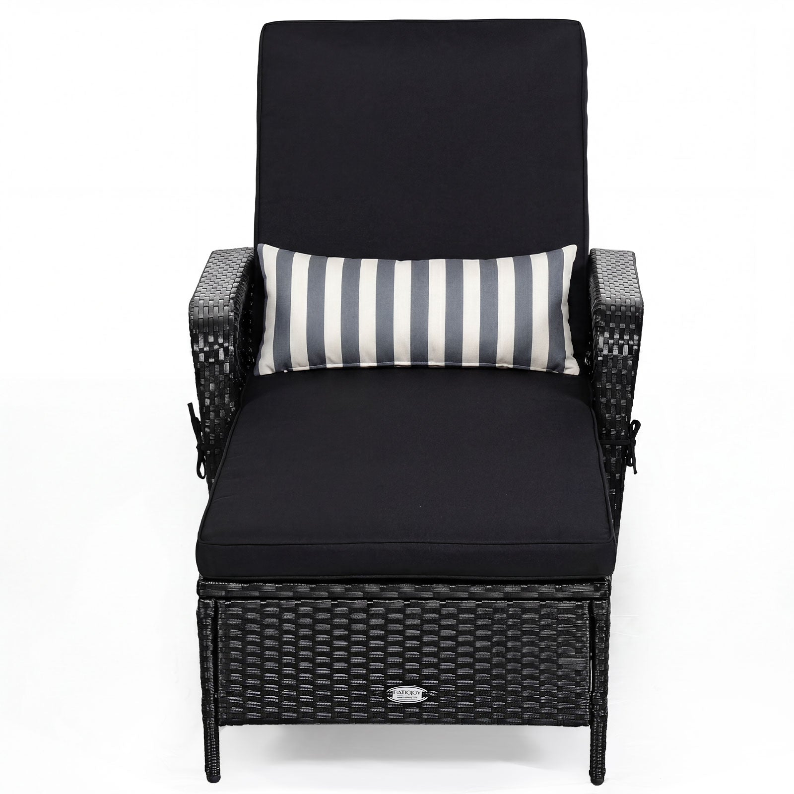 Patio Wicker Chaise Lounge Chair with Pillow and Adjustable Backrest with Cushion-Black by DirectDeals