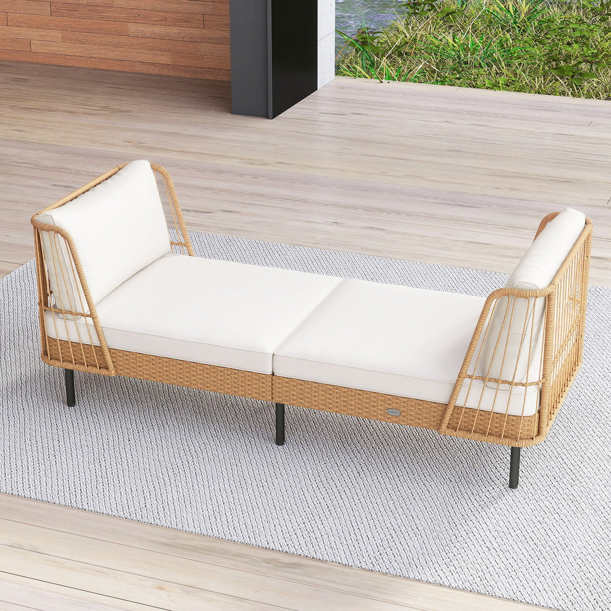 Patio Wicker Daybed Outdoor Boho Rattan Loveseat Sofa with Seat and Back Cushions-White, photo 2 of 10