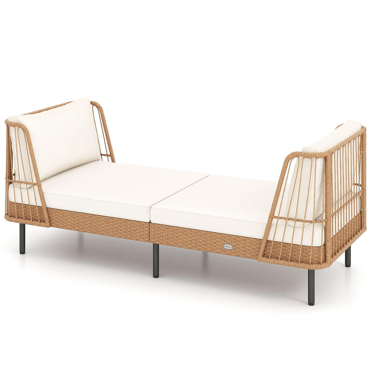 Patio Wicker Daybed Outdoor Boho Rattan Loveseat Sofa with Seat and Back Cushions-White, photo 3 of 10
