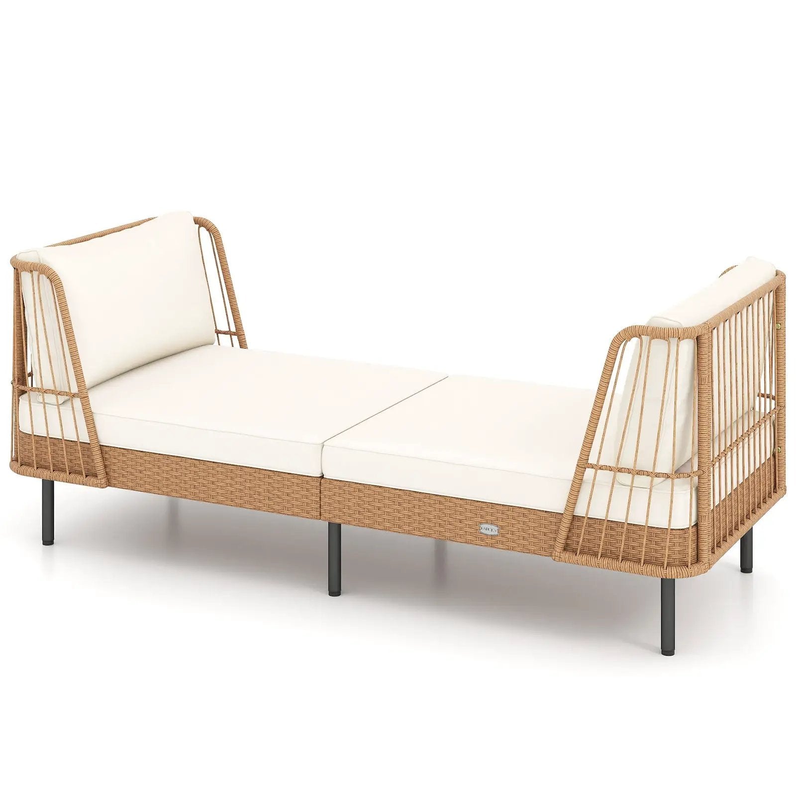 Patio Wicker Daybed Outdoor Boho Rattan Loveseat Sofa with Seat and Back Cushions-White by DirectDeals