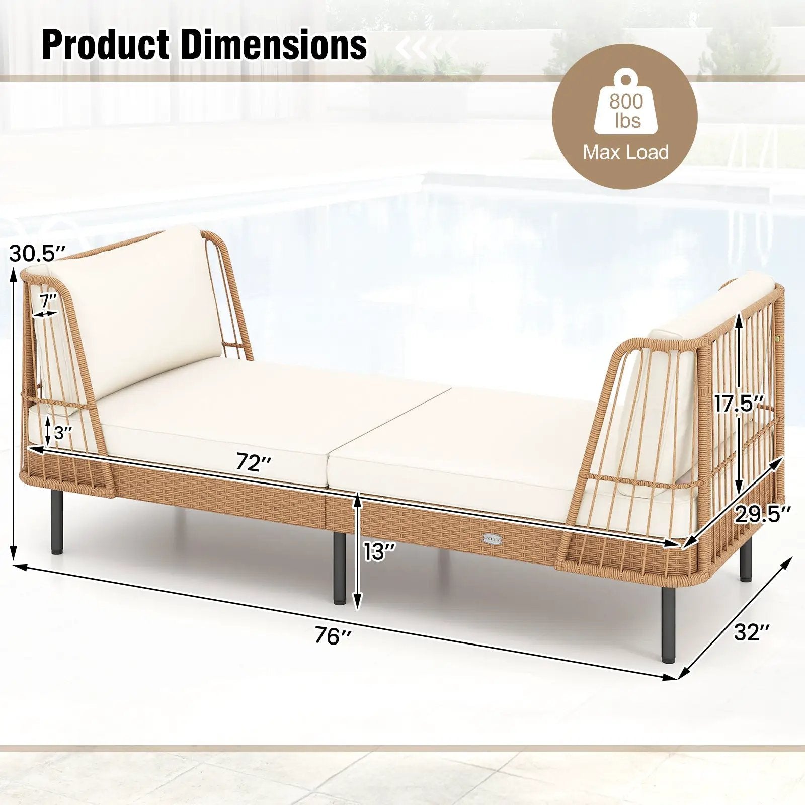 Patio Wicker Daybed Outdoor Boho Rattan Loveseat Sofa with Seat and Back Cushions-White by DirectDeals