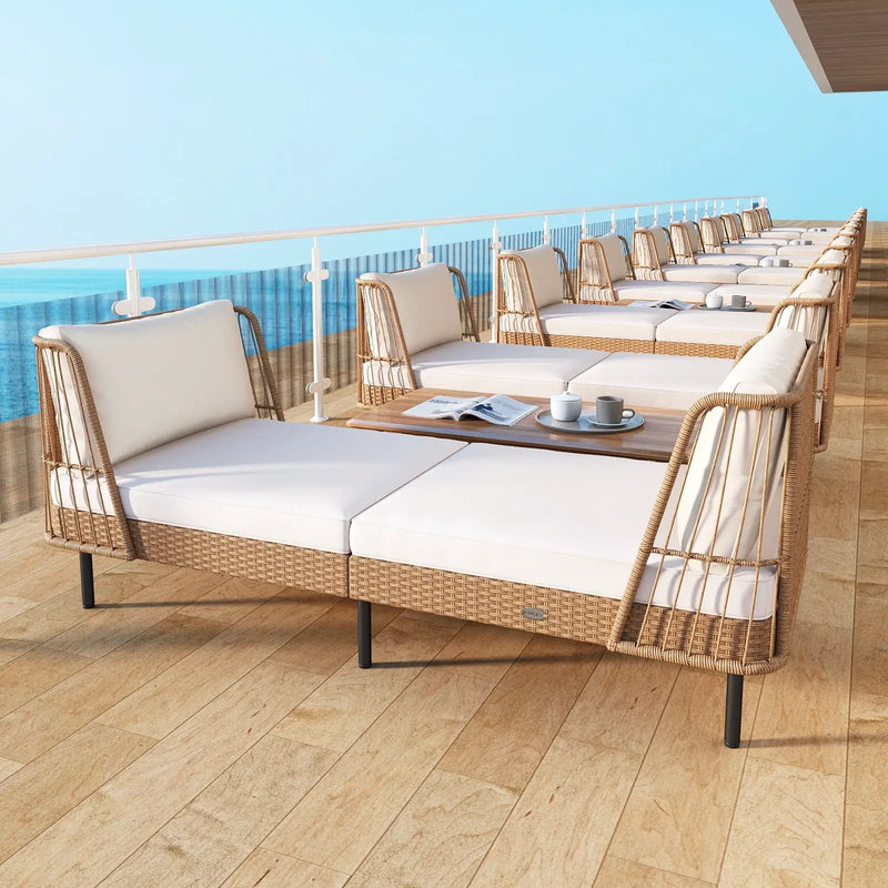Patio Wicker Daybed Outdoor Boho Rattan Loveseat Sofa with Seat and Back Cushions-White by DirectDeals