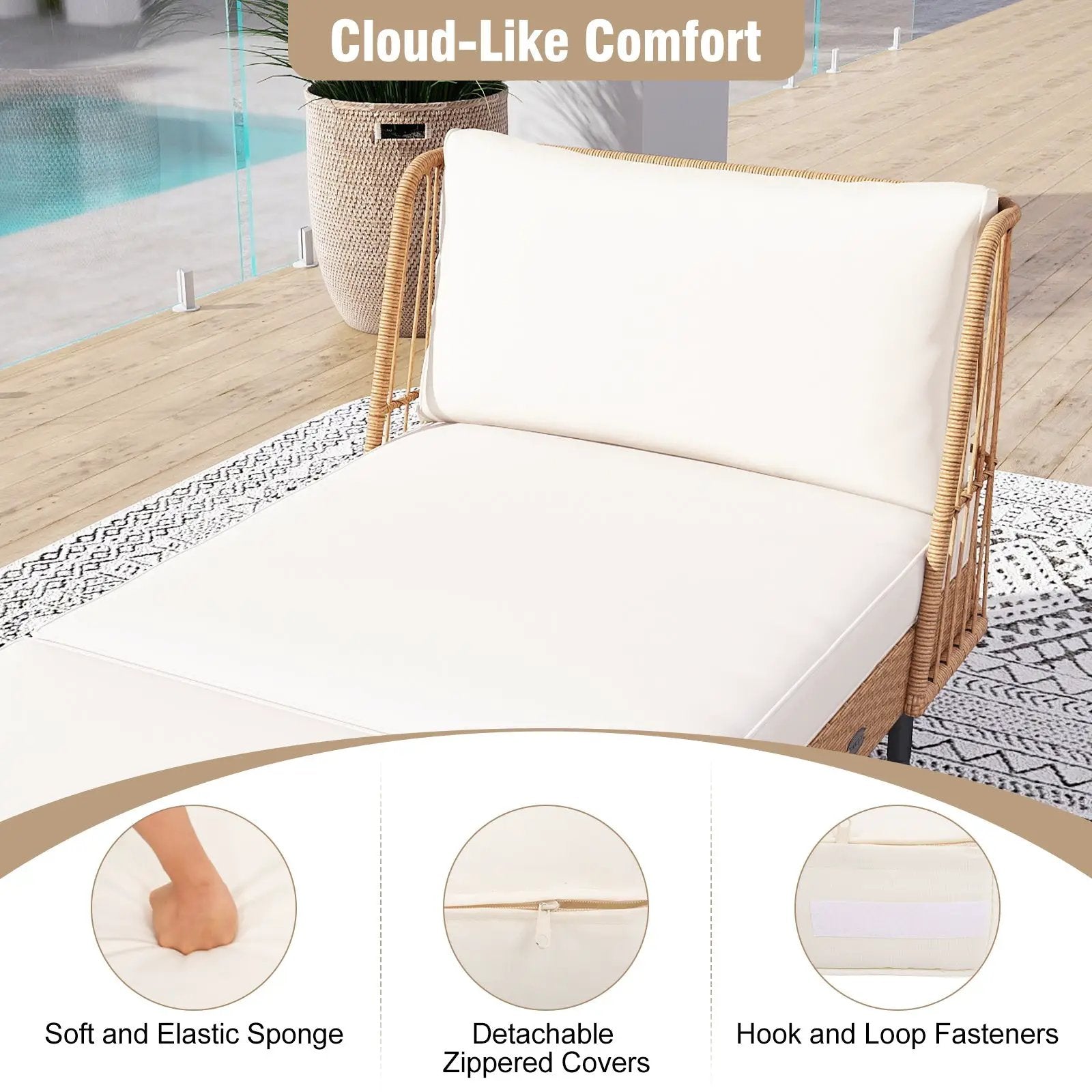 Patio Wicker Daybed Outdoor Boho Rattan Loveseat Sofa with Seat and Back Cushions-White by DirectDeals