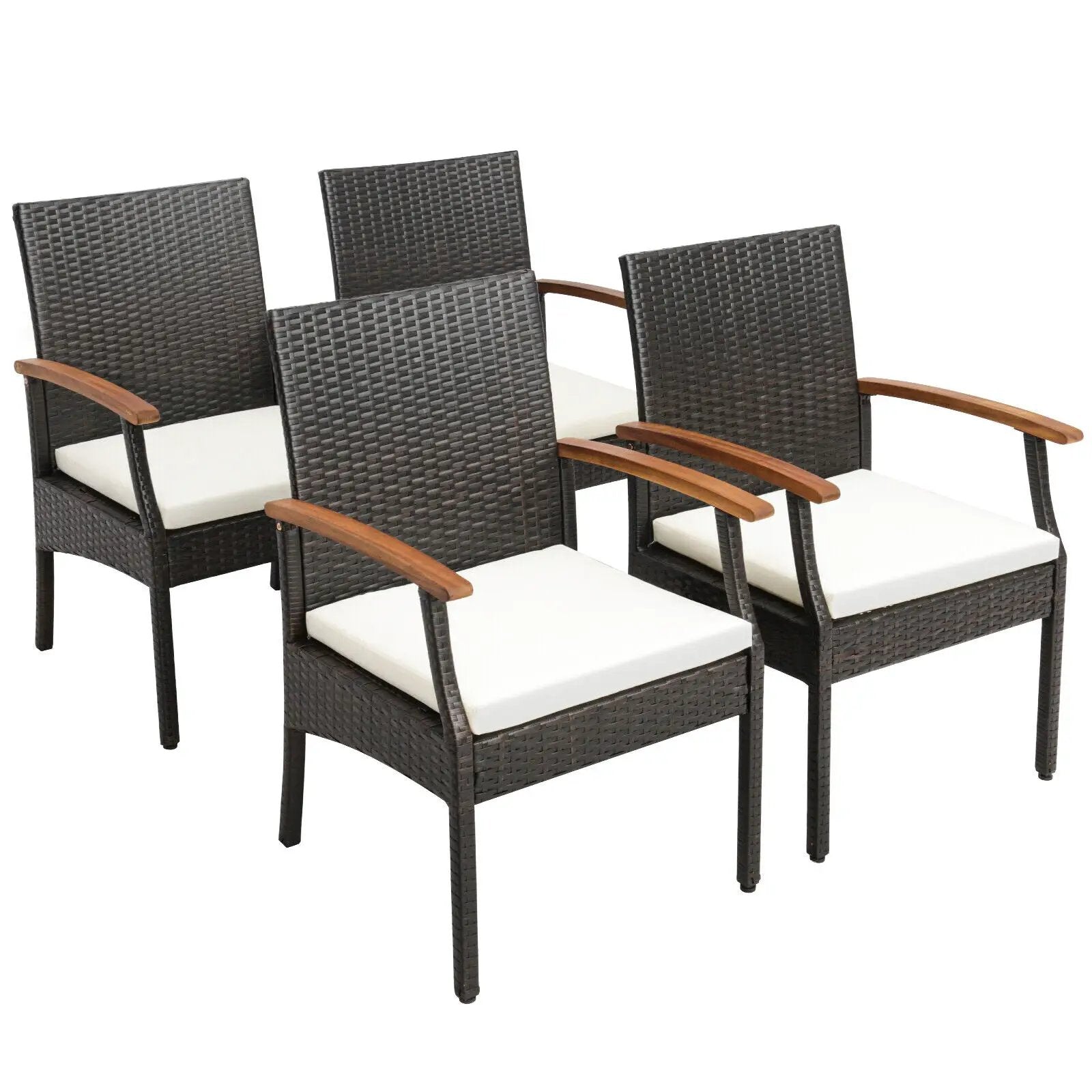 7 Pieces Patio Wicker Cushioned Dining Set with Wood Armrest and Umbrella Hole by DirectDeals