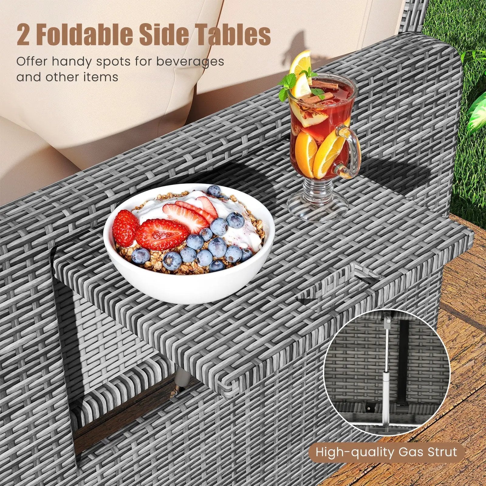 Patio Wicker Loveseat Sofa with Multipurpose Ottoman and Retractable Side Tray by DirectDeals