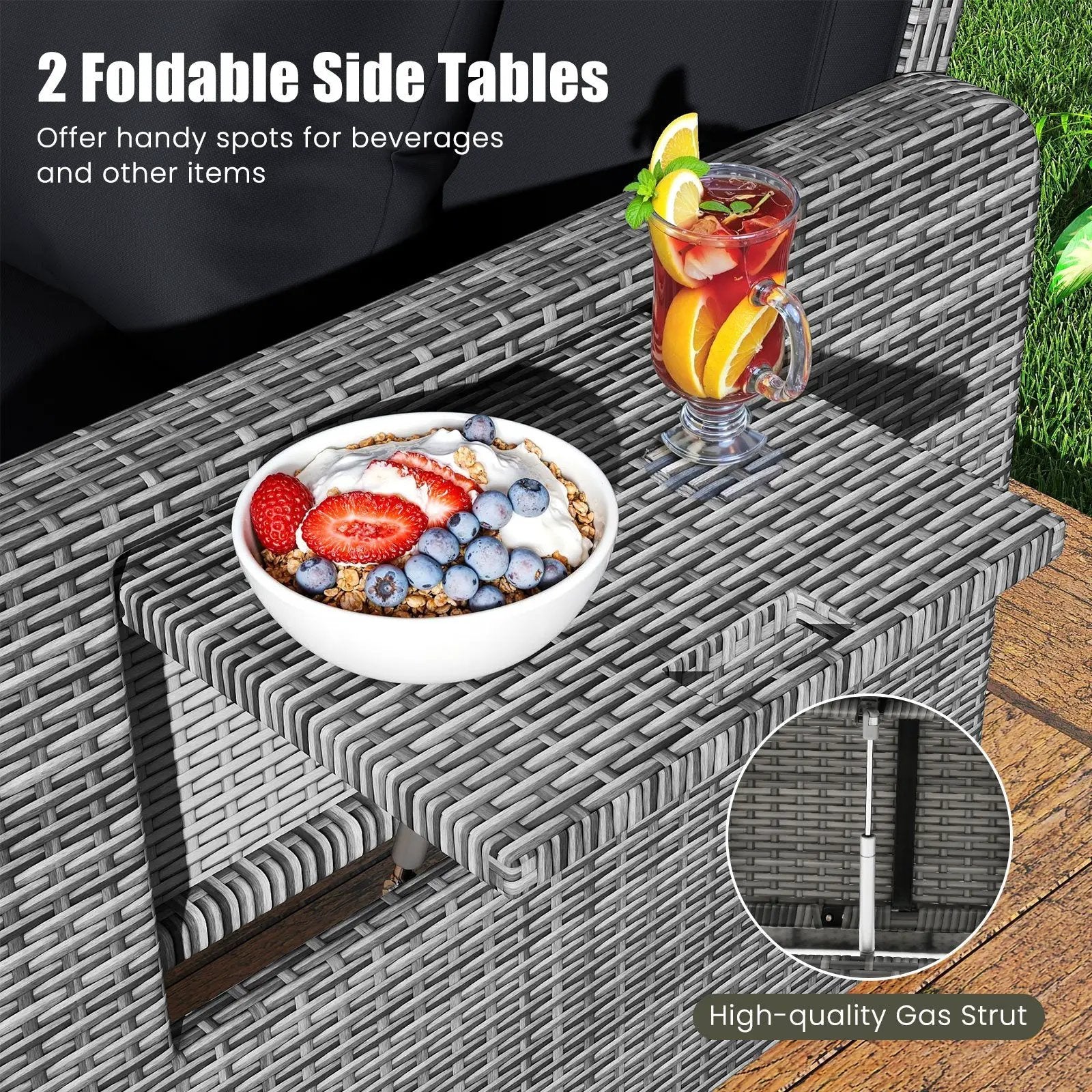 Patio Wicker Loveseat Sofa with Multipurpose Ottoman and Retractable Side Tray by DirectDeals