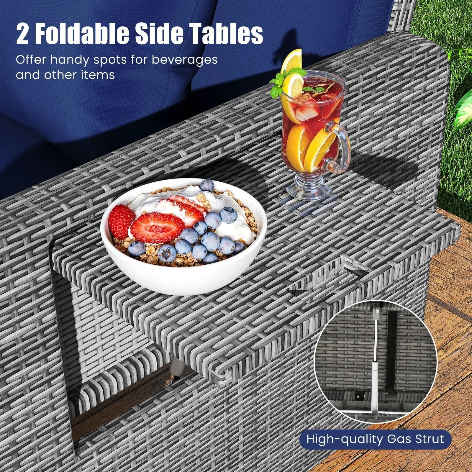 Patio Wicker Loveseat Sofa with Multipurpose Ottoman and Retractable Side Tray by DirectDeals