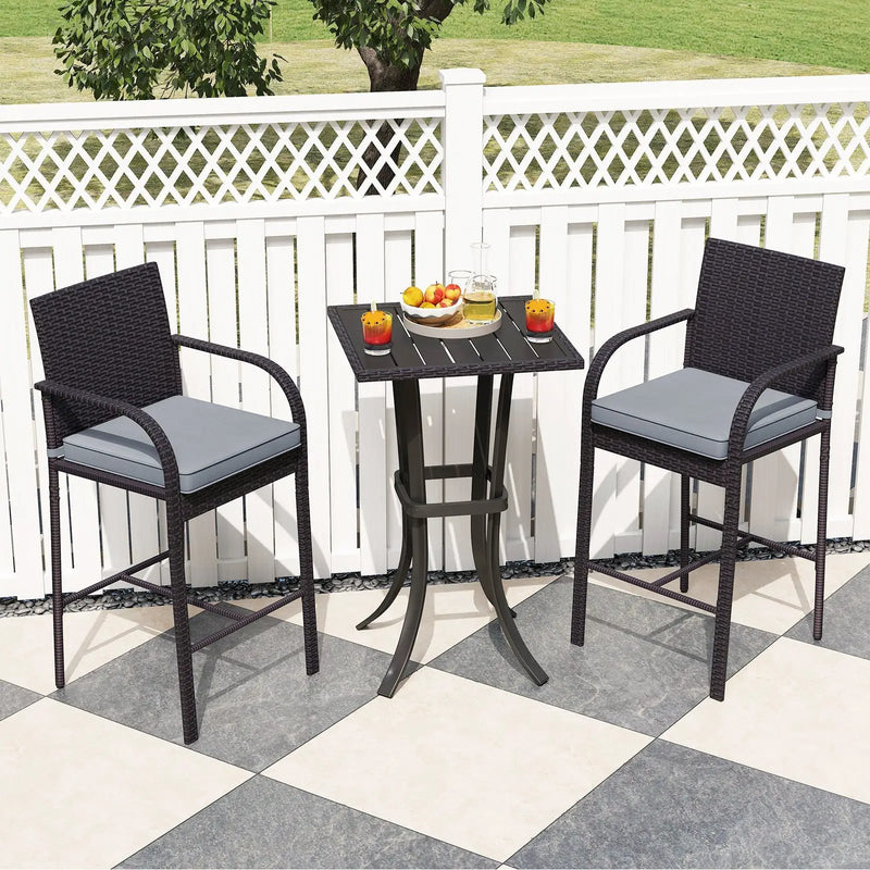 3-Piece Patio Wicker Rattan Bar Height Chairs and Square Table Set-Black by DirectDeals