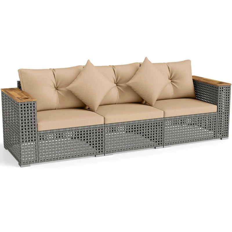 Patio Wicker Sectional Furniture Set with 1 Armless and 2 Corner Sofas for Garden by DirectDeals