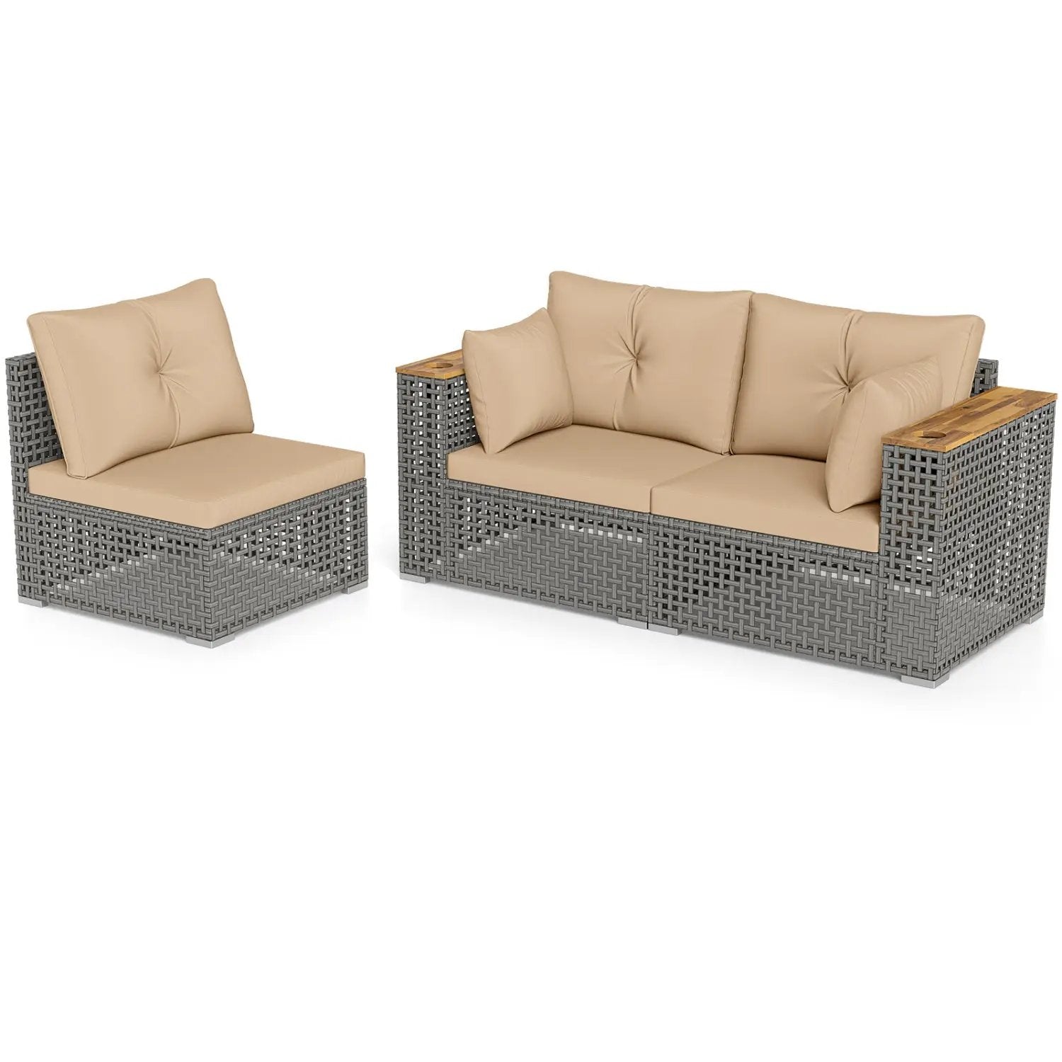 Patio Wicker Sectional Furniture Set with 1 Armless and 2 Corner Sofas for Garden by DirectDeals