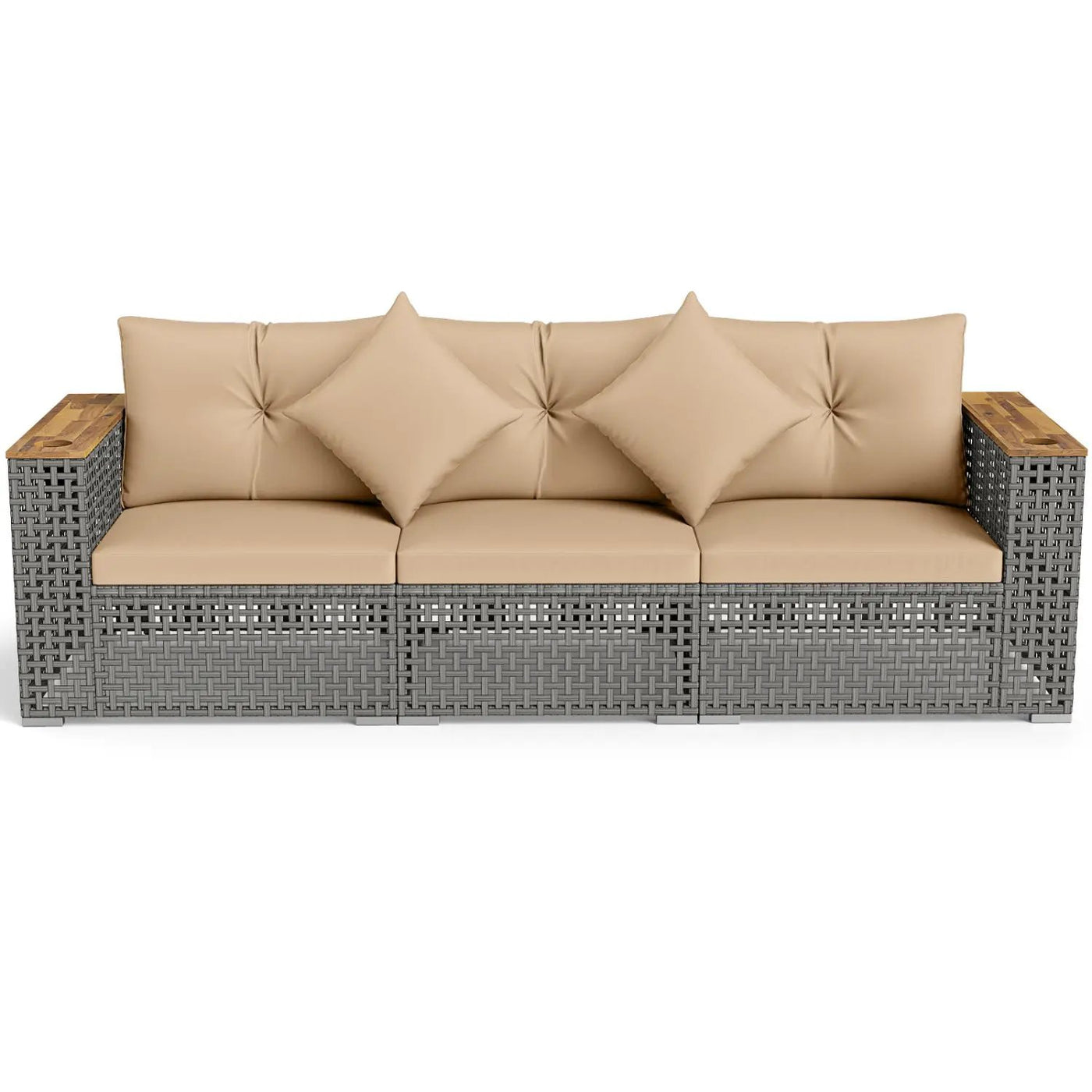 Patio Wicker Sectional Furniture Set with 1 Armless and 2 Corner Sofas for Garden by DirectDeals
