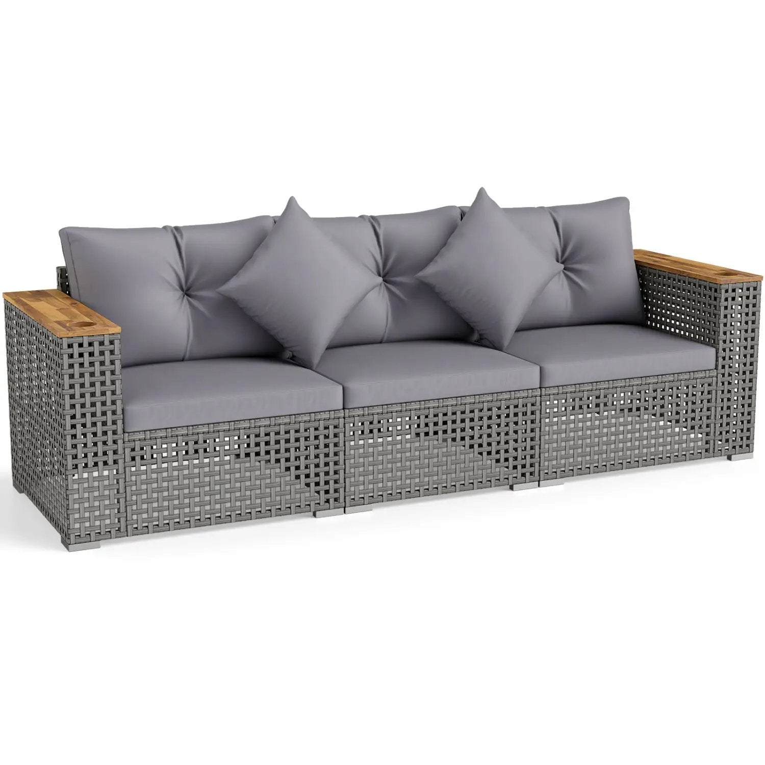 Patio Wicker Sectional Furniture Set with 1 Armless and 2 Corner Sofas for Garden by DirectDeals