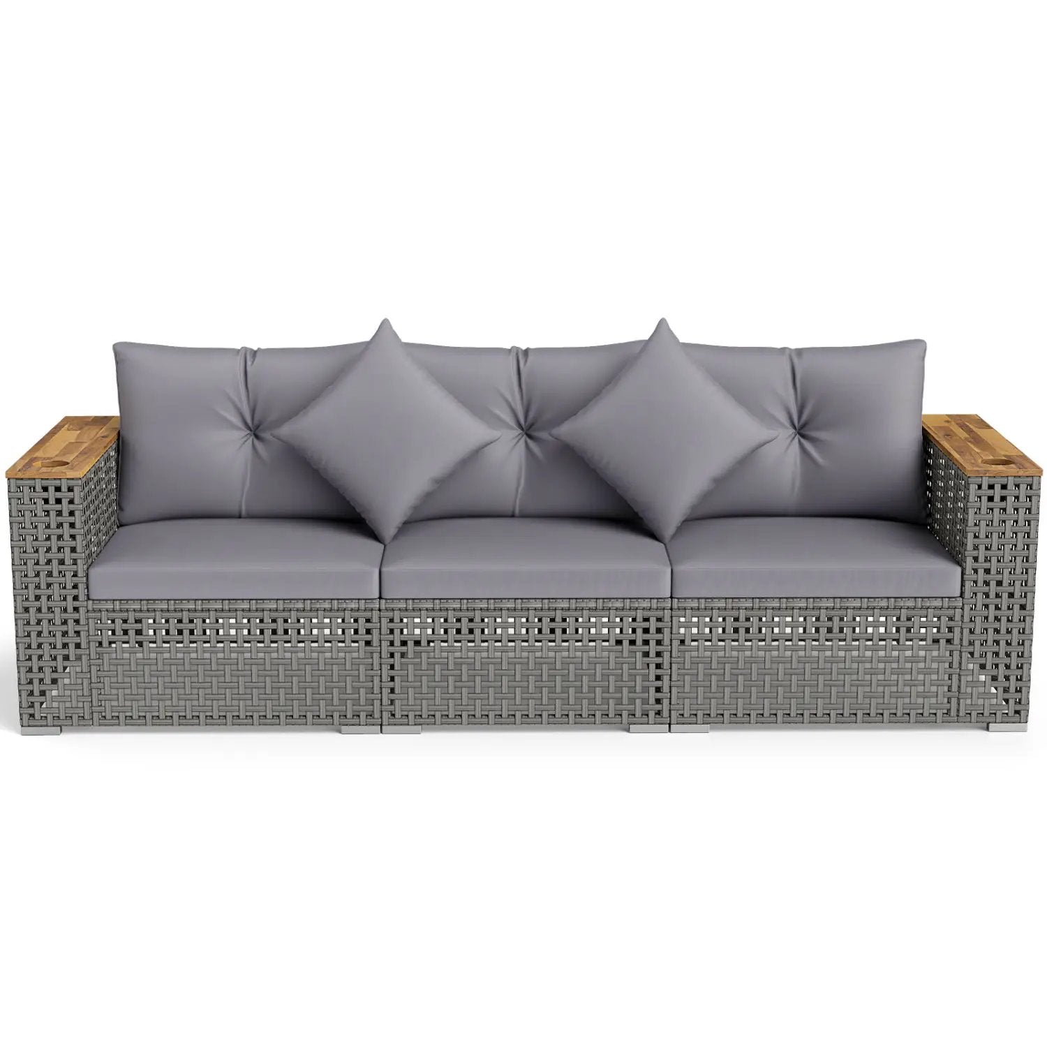 Patio Wicker Sectional Furniture Set with 1 Armless and 2 Corner Sofas for Garden by DirectDeals