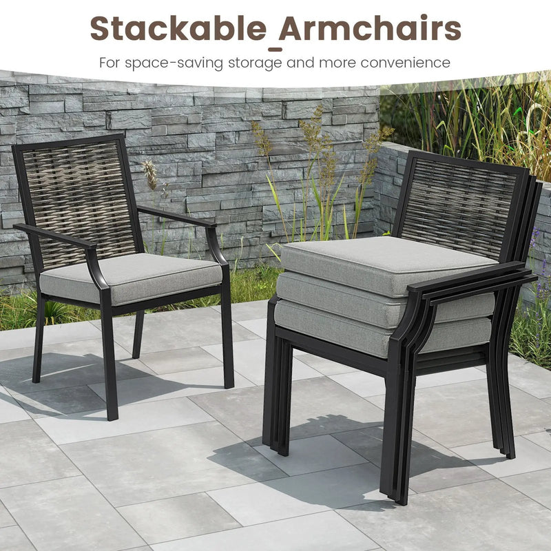 Patio Wicker Chairs Set of 2 Stackable Rattan Armchairs with Removable Cushions-Grey by DirectDeals
