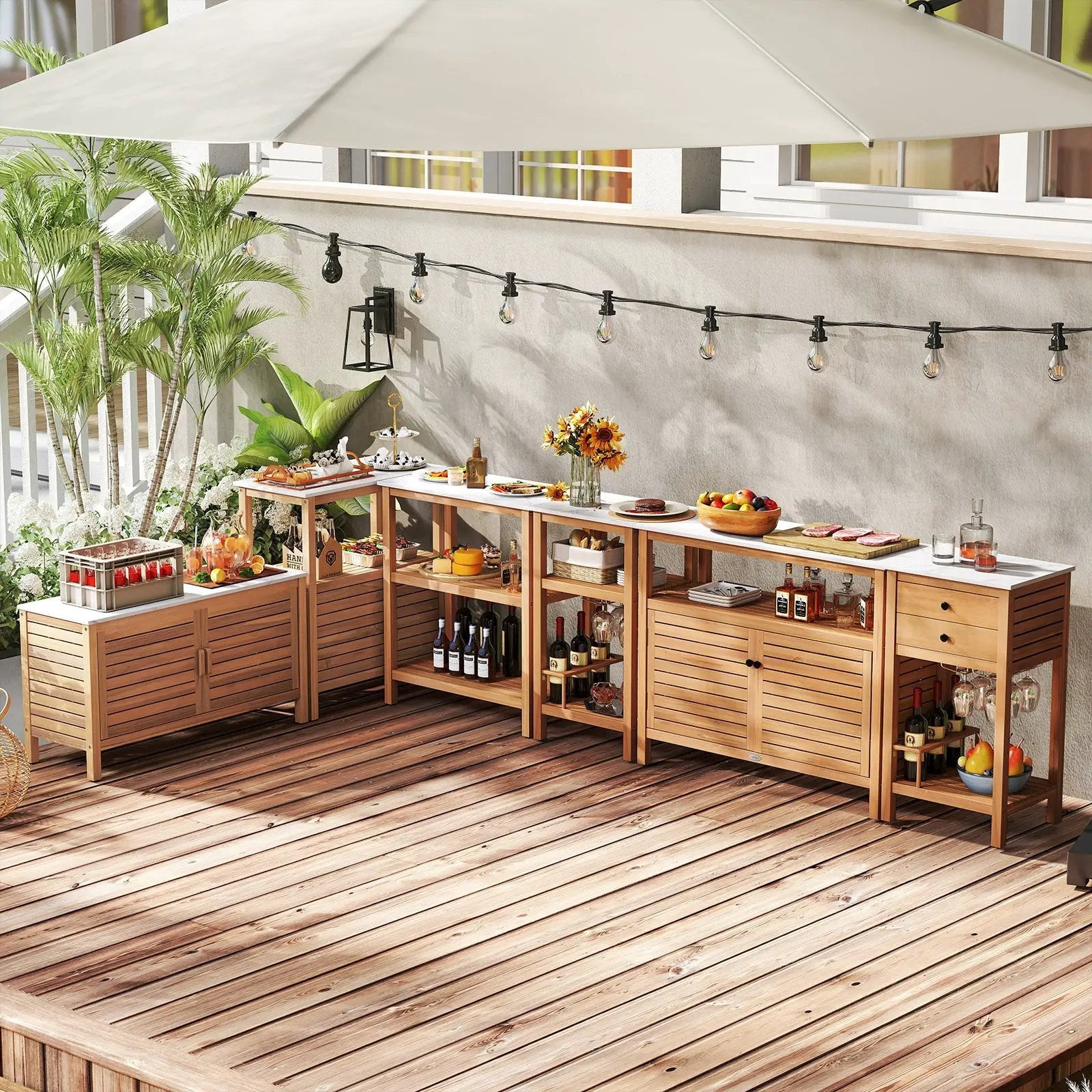 Patio Wood Storage Cabinet Outdoor Acacia Wood Buffet Cabinet by DirectDeals