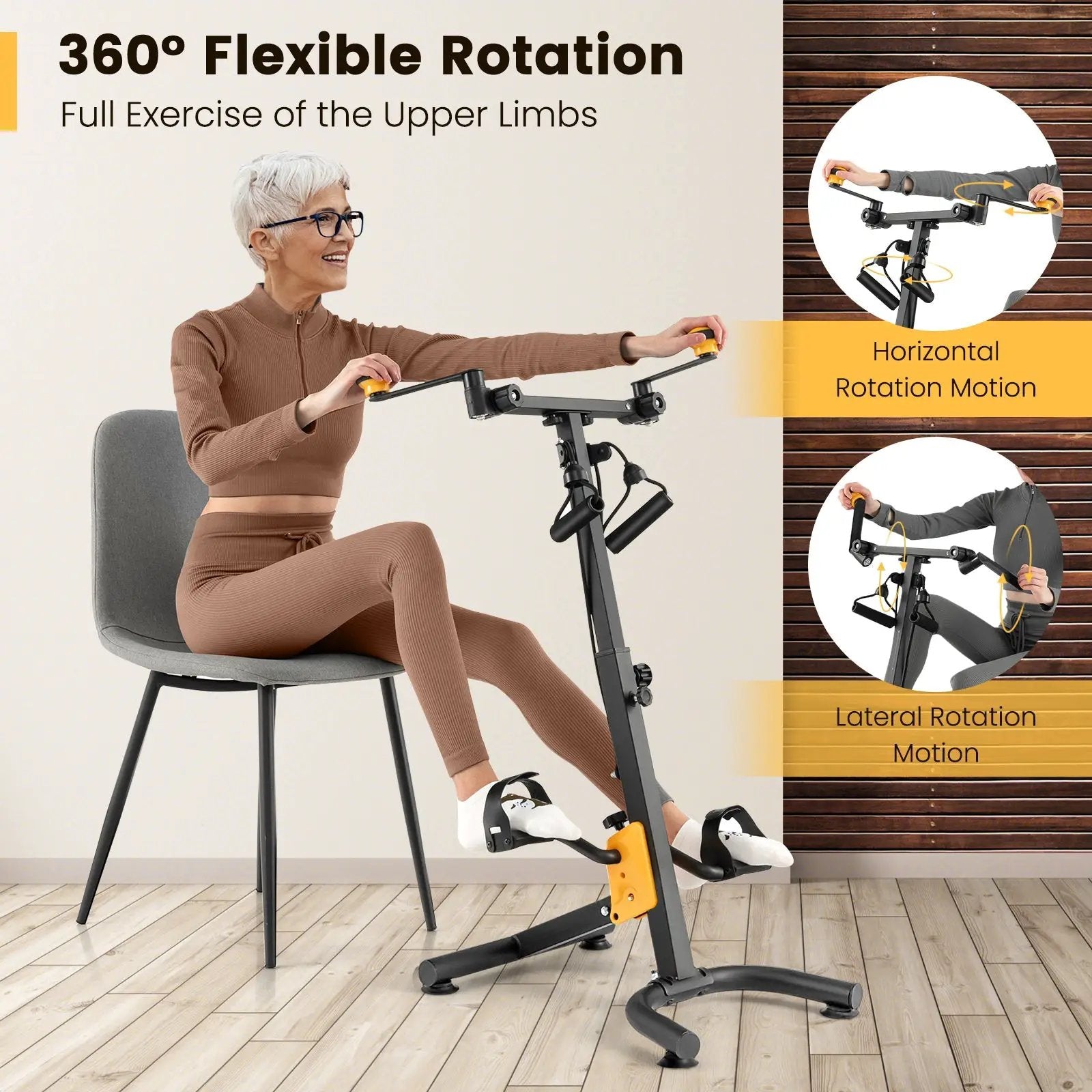 Pedal Exerciser with Adjustable Handgrip for Seniors-Yellow by DirectDeals