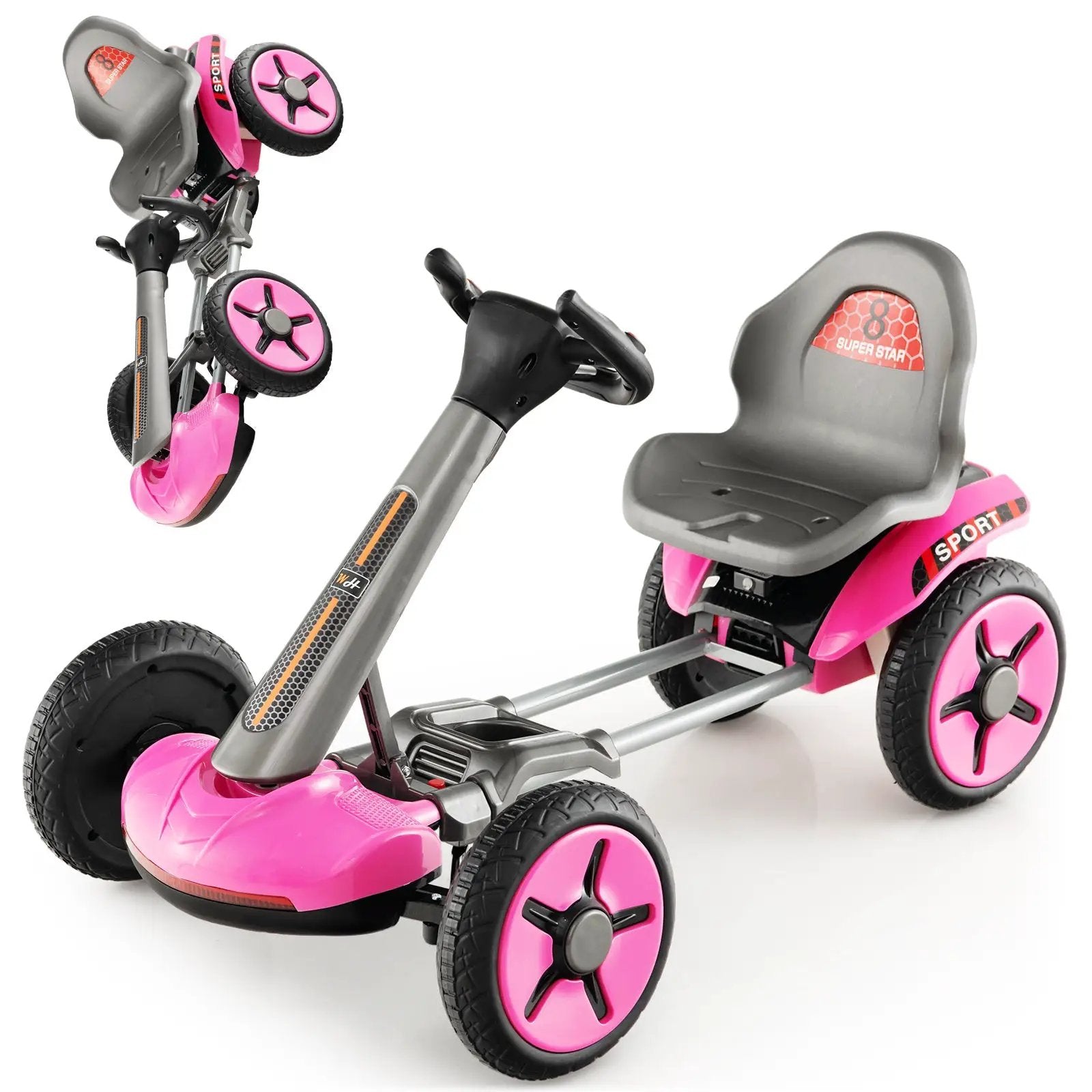 Pedal Powered 4-Wheel Toy Car with Adjustable Steering Wheel and Seat-Pink by DirectDeals