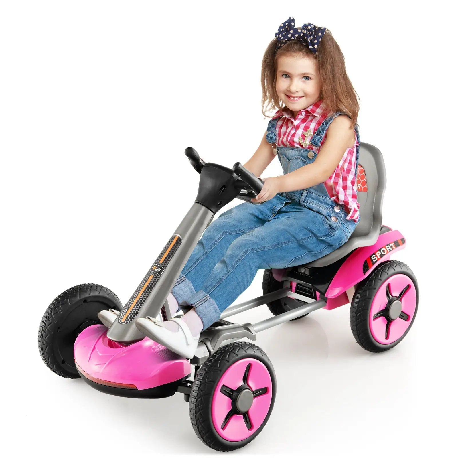 Pedal Powered 4-Wheel Toy Car with Adjustable Steering Wheel and Seat-Pink by DirectDeals