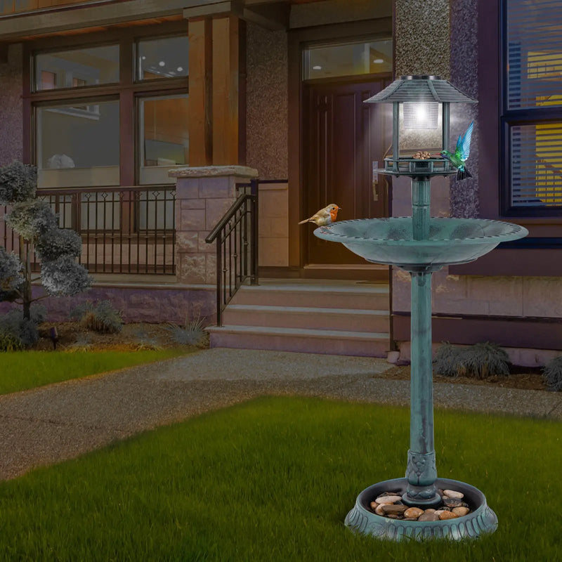 Solar Pedestal Bird Bath with Feeder and Planter - Bronze by DirectDeals