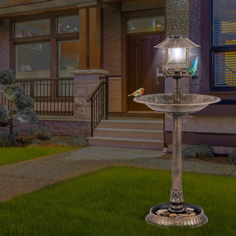 Solar Pedestal Bird Bath with Feeder and Planter - Bronze by DirectDeals