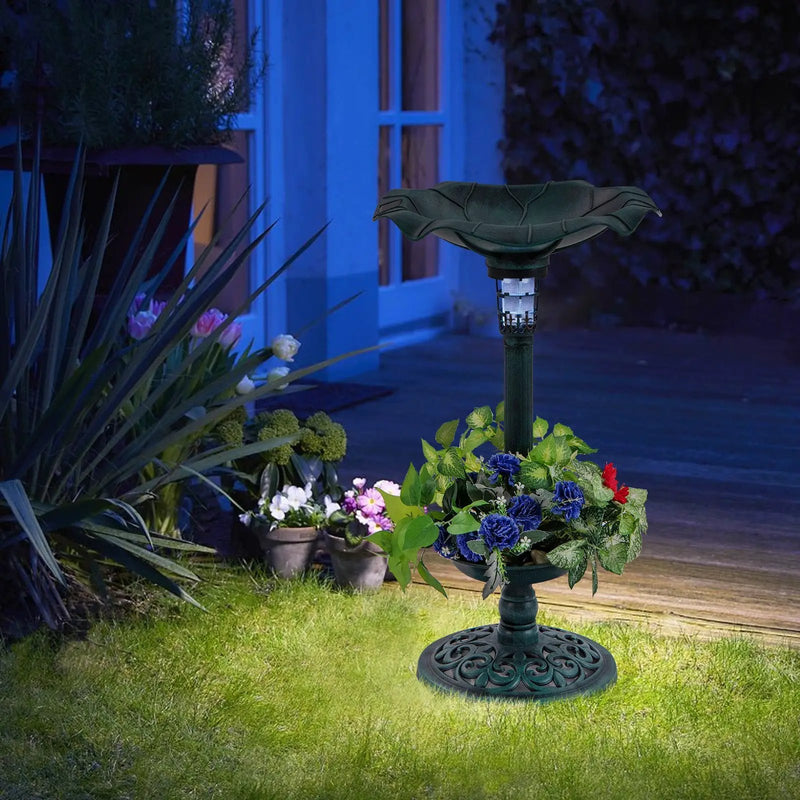 Pedestal Birdbath and Feeder with Solar Light - Lotus Leaf by DirectDeals