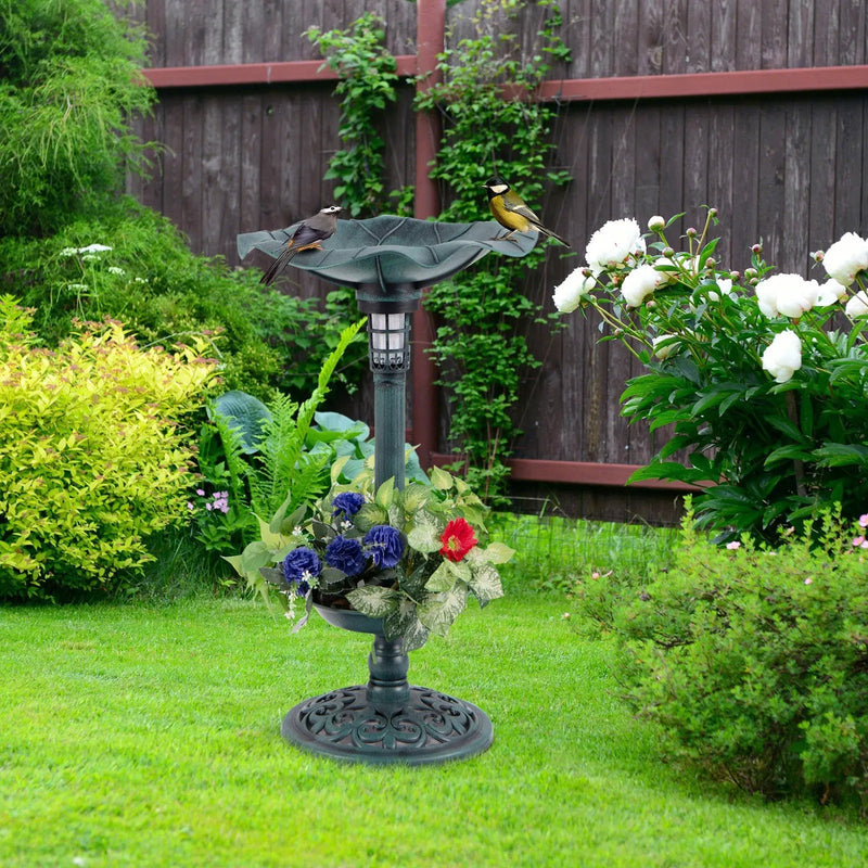 Pedestal Birdbath and Feeder with Solar Light - Lotus Leaf by DirectDeals