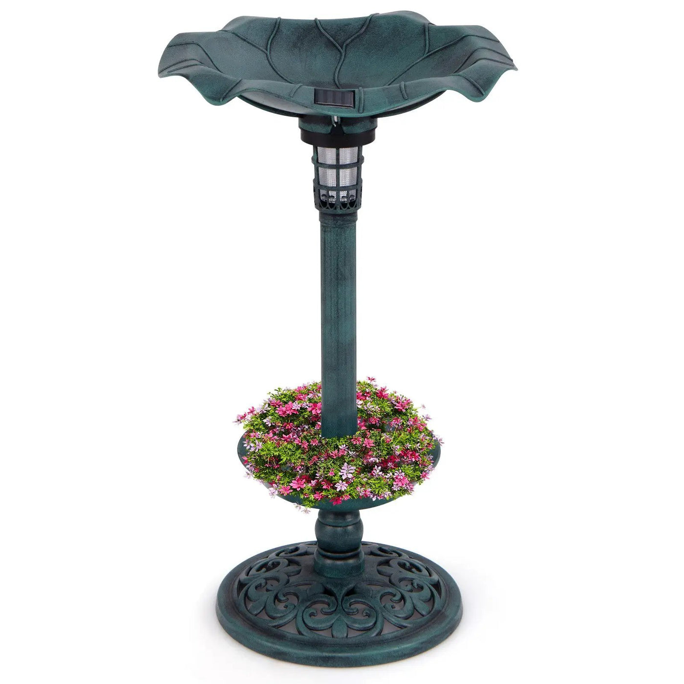 Pedestal Birdbath and Feeder with Solar Light - Lotus Leaf by DirectDeals