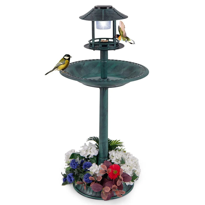 Solar Pedestal Bird Bath with Feeder and Planter - Bronze by DirectDeals