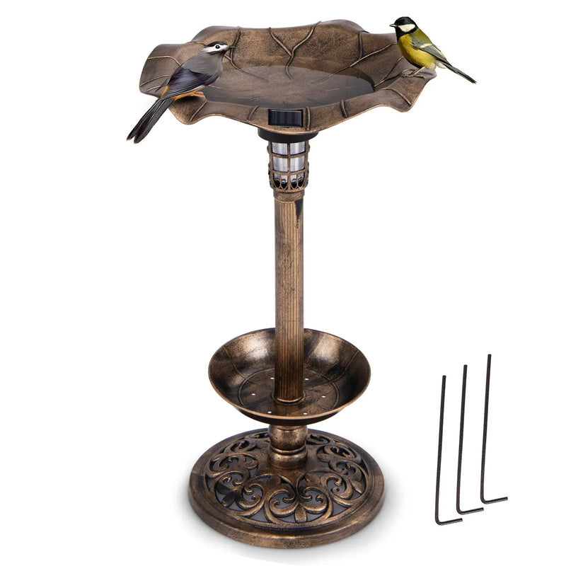 Pedestal Birdbath and Feeder with Solar Light - Lotus Leaf by DirectDeals