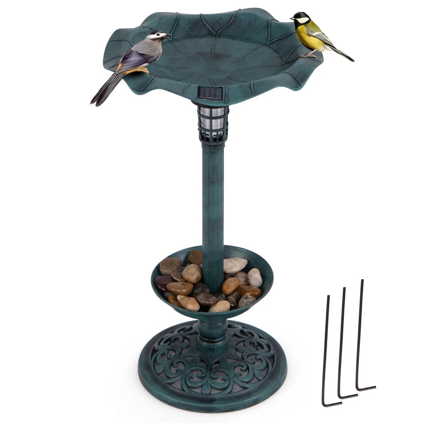 Pedestal Birdbath and Feeder with Solar Light - Lotus Leaf by DirectDeals