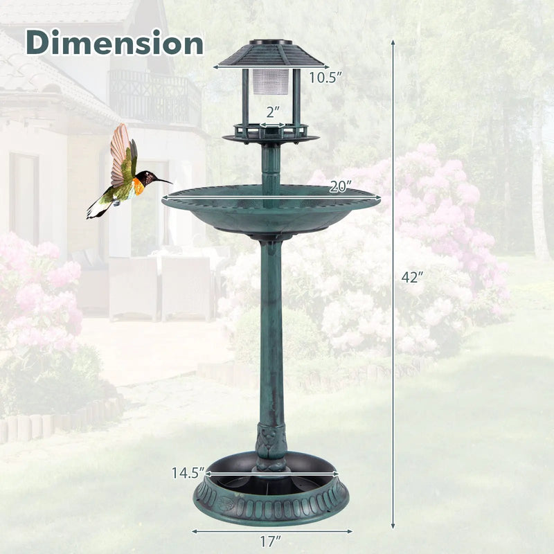 Solar Pedestal Bird Bath with Feeder and Planter - Bronze by DirectDeals