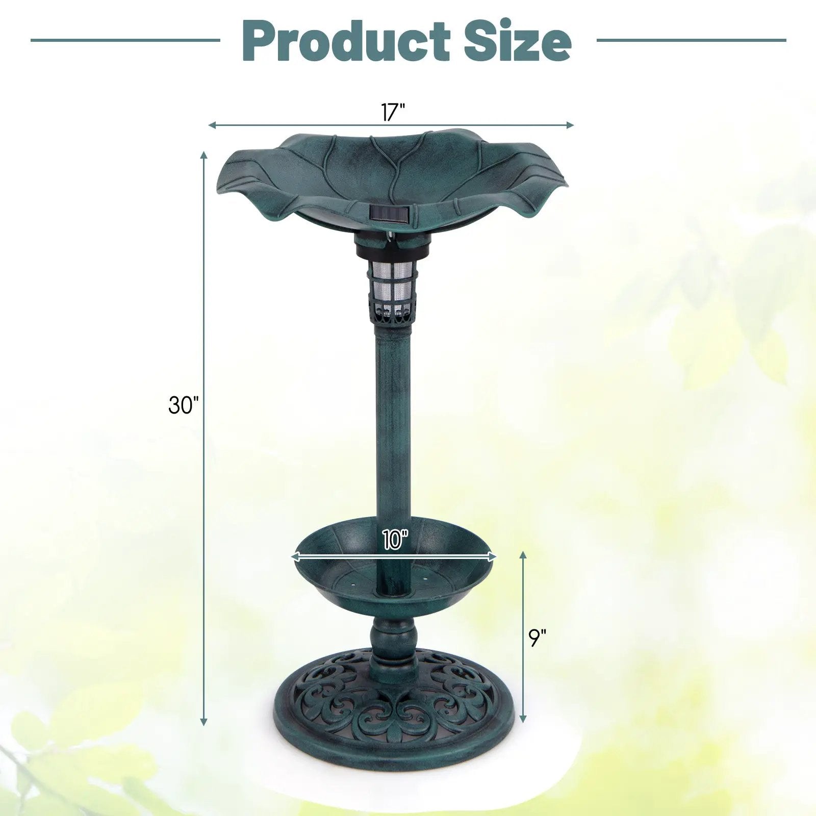Pedestal Birdbath and Feeder with Solar Light - Lotus Leaf by DirectDeals