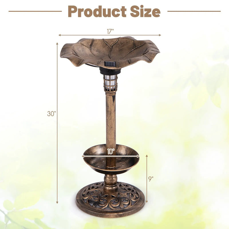 Pedestal Birdbath and Feeder with Solar Light - Lotus Leaf by DirectDeals