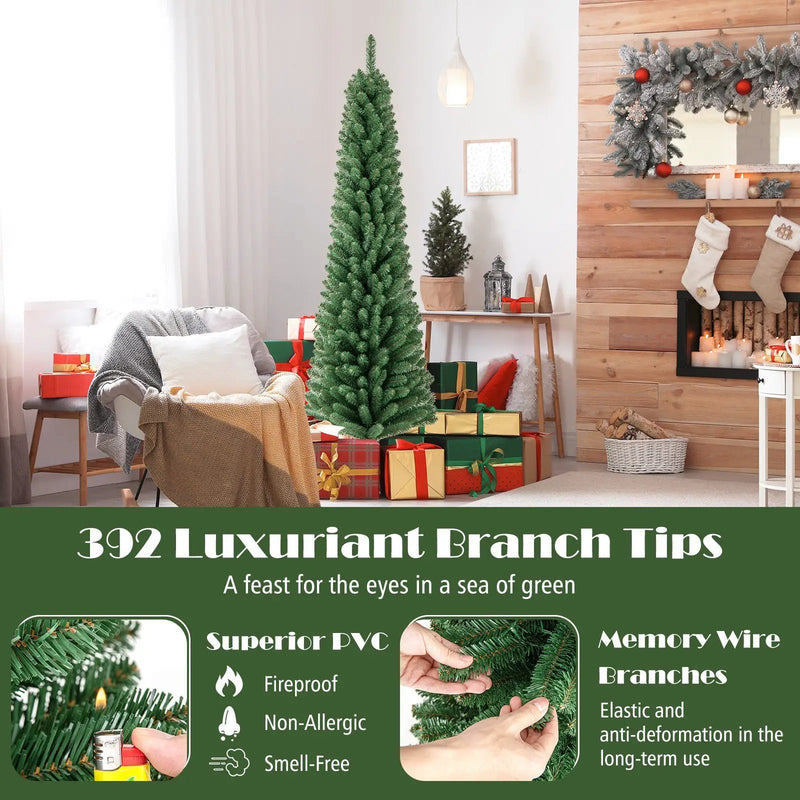 Pencil Christmas Tree with Memory Wire Branch Tips and Warm LED Lights by DirectDeals