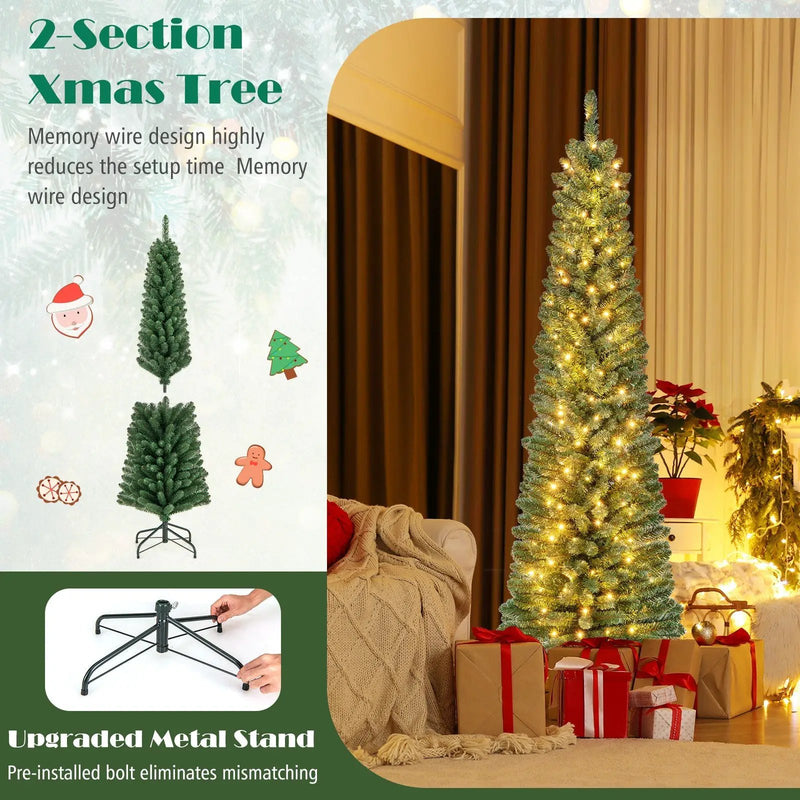 Pencil Christmas Tree with Memory Wire Branch Tips and Warm LED Lights by DirectDeals