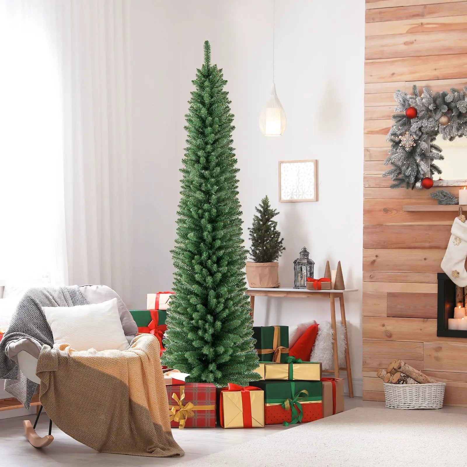 Pencil Christmas Tree with Memory Wire Branch Tips and Warm LED Lights by DirectDeals