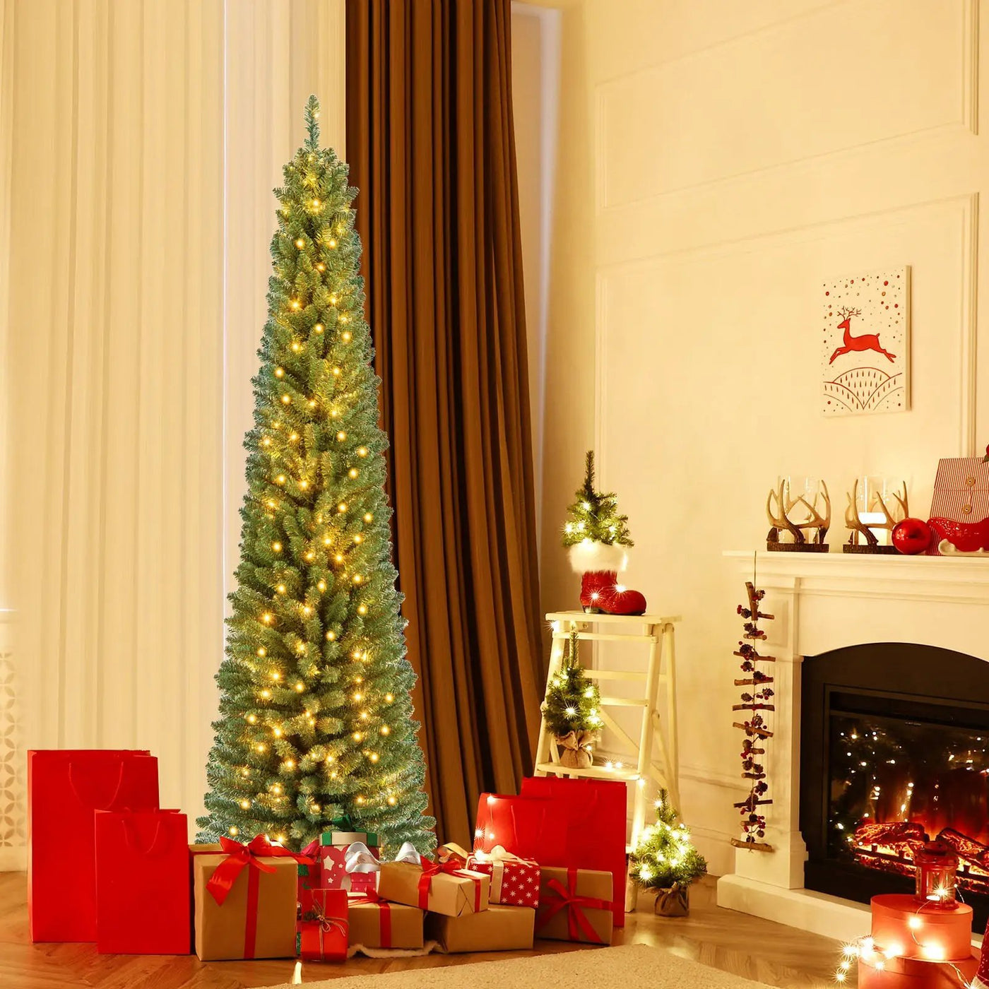 Pencil Christmas Tree with Memory Wire Branch Tips and Warm LED Lights by DirectDeals