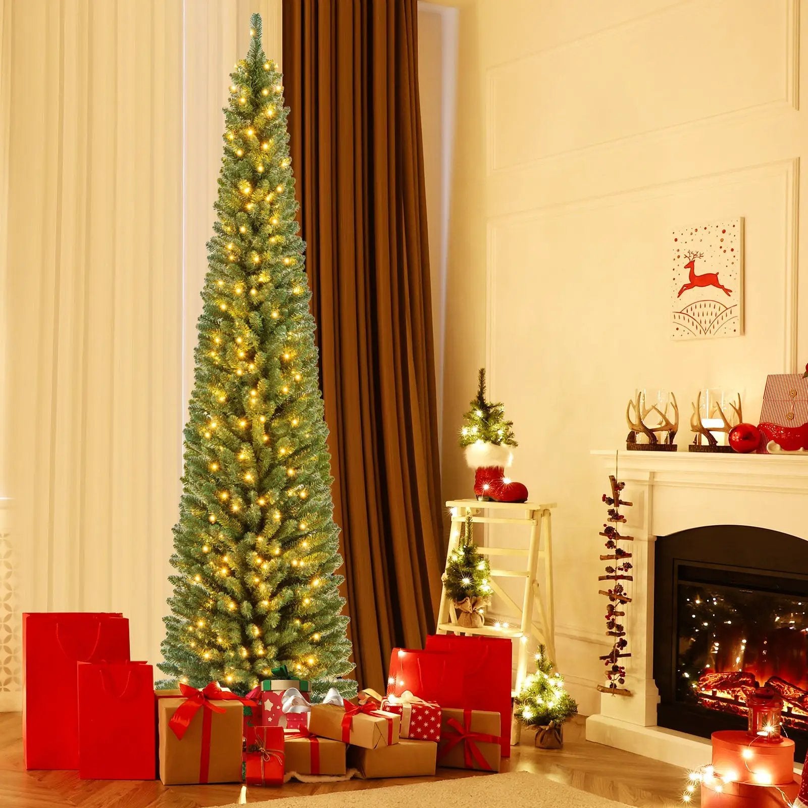 Pencil Christmas Tree with Memory Wire Branch Tips and Warm LED Lights by DirectDeals