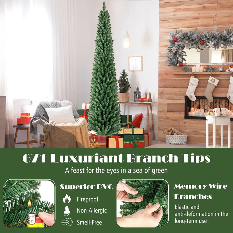 Pencil Christmas Tree with Memory Wire Branch Tips and Warm LED Lights by DirectDeals