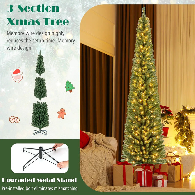 Pencil Christmas Tree with Memory Wire Branch Tips and Warm LED Lights by DirectDeals