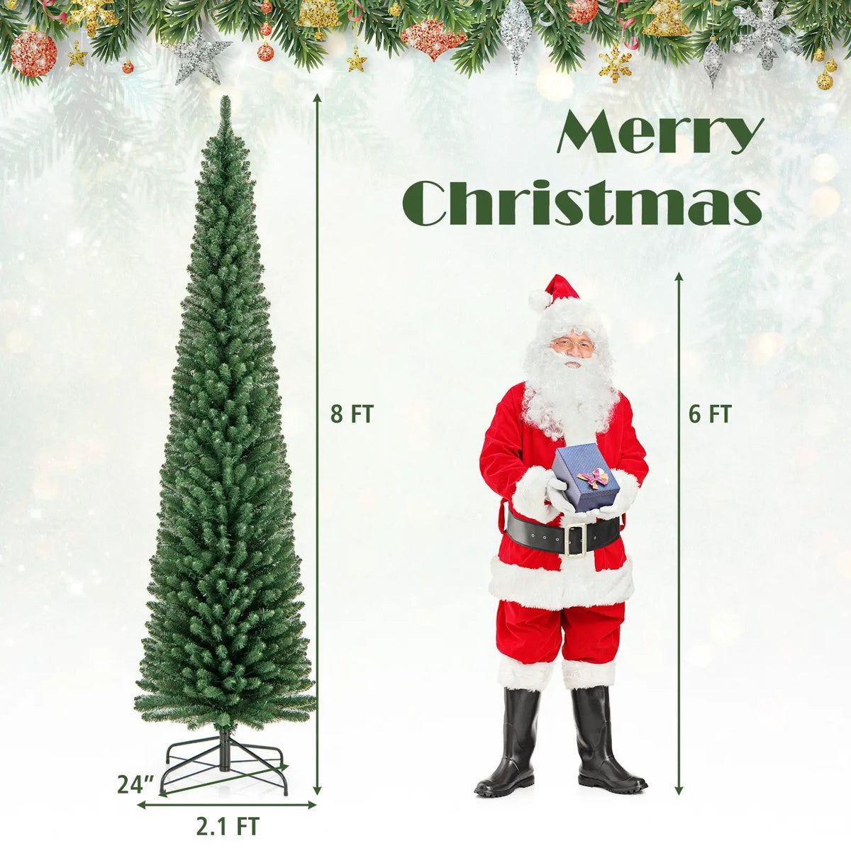 Pencil Christmas Tree with Memory Wire Branch Tips and Warm LED Lights by DirectDeals