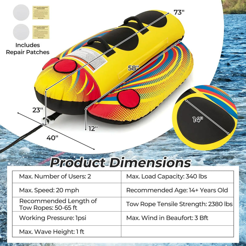 1 or 2 Person Inflatable Towable Tube Banana Boat for Boating by DirectDeals