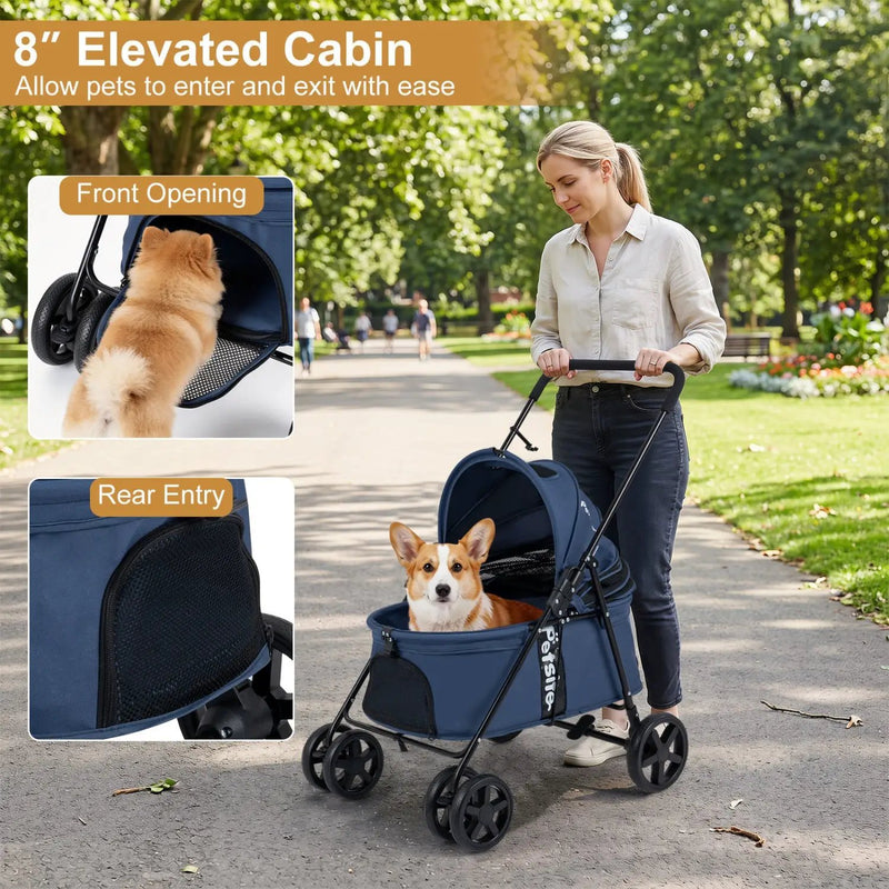 Foldable Pet Stroller for Small to Medium Dogs with Brake by DirectDeals